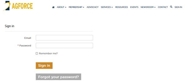 Image: AgForce sign-in page
